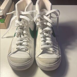 White and Green High-Top Sneakers